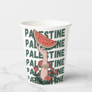 Vasos De Papel sandía, flores y texto palestino Repetir