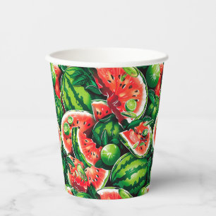 Vasos De Papel sandías, cal, hojas de sandía, cal pequeña f