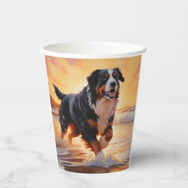 Vasos De Papel Sandy vierte Perro de Montaña Bernés en la puesta  (Anverso)