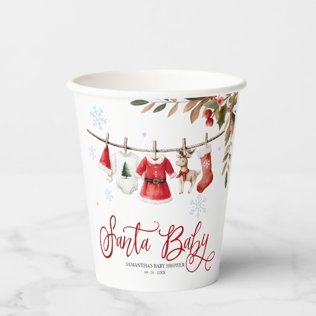 Vasos De Papel Santa Baby Christmas Winter Girl Baby Shower (Anverso)
