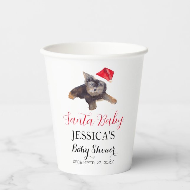 Vasos De Papel Santa Baby Shower Red Cute simple Gracias (Anverso)