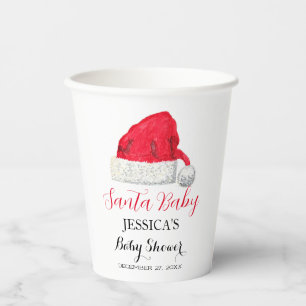 Vasos De Papel Santa Baby Shower Red Cute simple Gracias