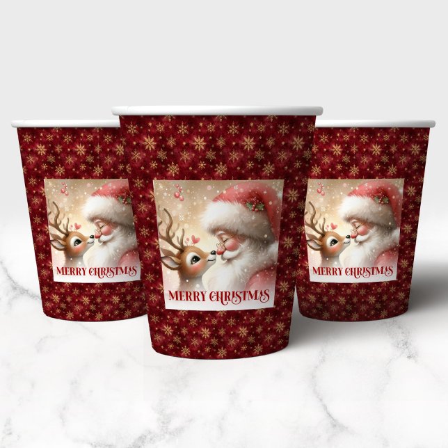 Vasos De Papel Santa Claus and Red Nose Rudolph Holiday Cups (Santa Claus and Red Nose Rudolph Holiday Cups)