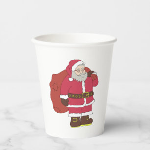 Vasos De Papel Santa Claus de rojo con bolsa de regalo y anteojos