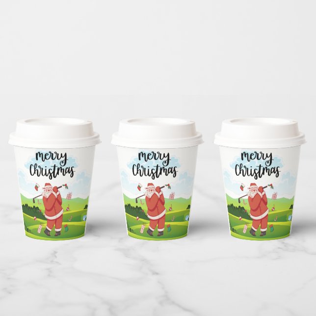 Vasos De Papel Santa Claus está jugando golf en el feriado de los (Multi)