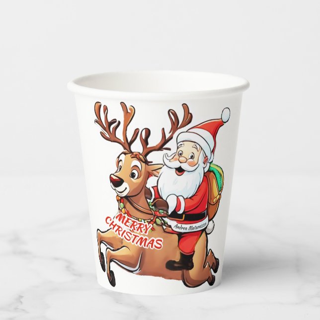 Vasos De Papel Santa Claus Feliz Navidad (Anverso)