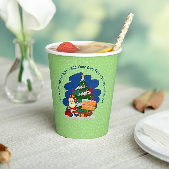 Vasos De Papel Santa con el árbol de Navidad 20xx Añadir texto (in situ)