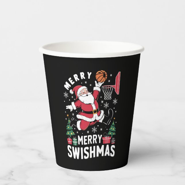 Vasos De Papel Santa Navidades de Feliz Swishmas Jugando Balonces (Anverso)