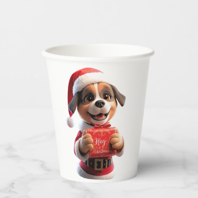 Vasos De Papel Santa Pup Says: Hug Christmas! 🎅🐾 (Anverso)