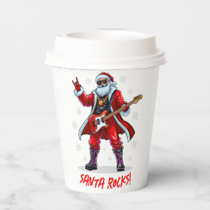 Vasos De Papel ¡Santa Rocks! Gracioso Santa Claus tocando la guit