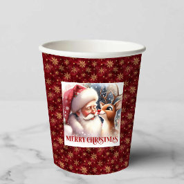 Vasos De Papel Santa Rudolph Cartoon Style Christmas Party Cups