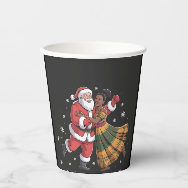 Vasos De Papel Santa Señora Claus bailando en afroamericano (Anverso)