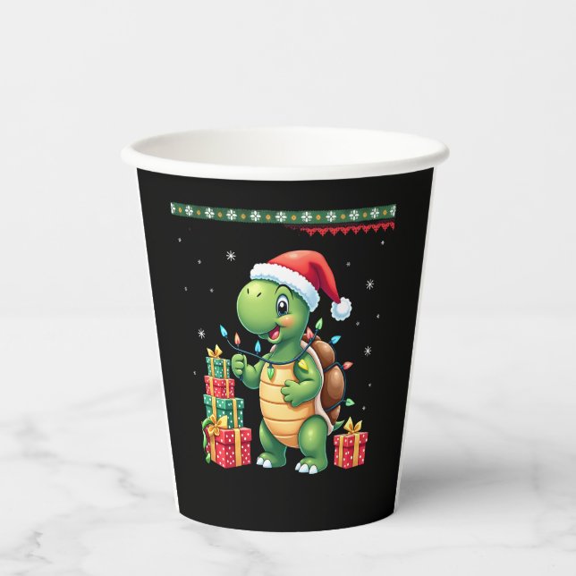 Vasos De Papel Santa Turtle Christmas Ugly Sweater Funny Holiday  (Anverso)