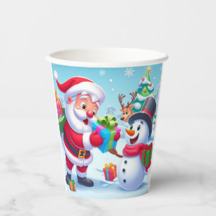 Vasos De Papel Santa y muñeco de nieve lindos