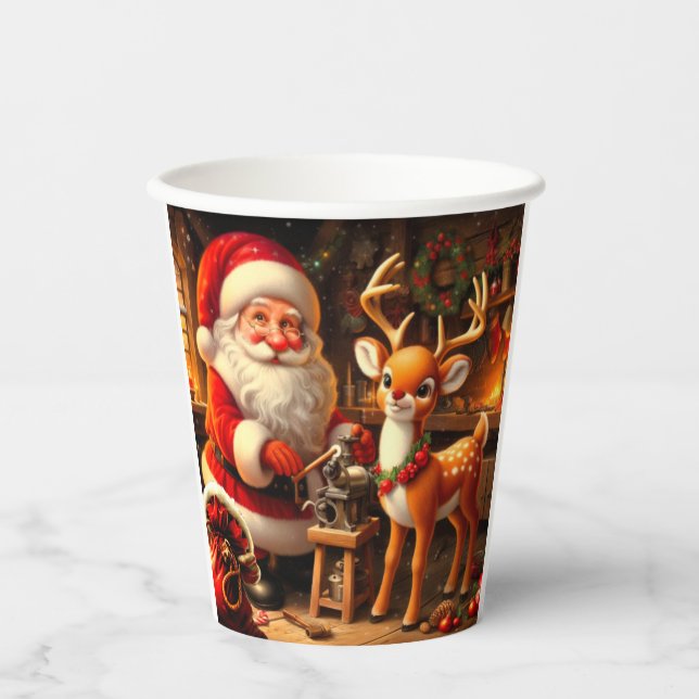 Vasos De Papel Santa y reno (Anverso)