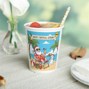 Vasos De Papel Santa y Snowman en la playa