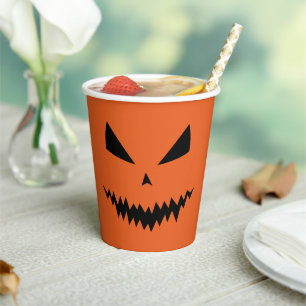 Vasos De Papel Scary Halloween Jack OLantern naranja de caras neg