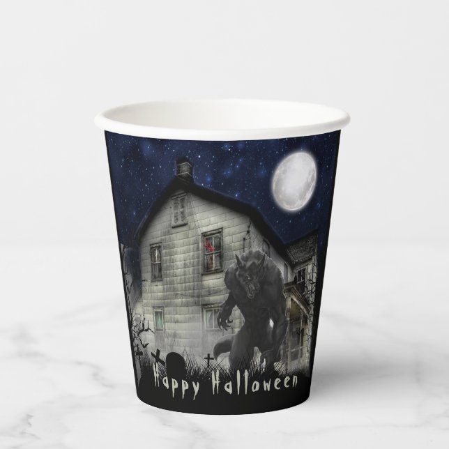Vasos De Papel Scary Happy Halloween Werewolf Fiesta (Anverso)