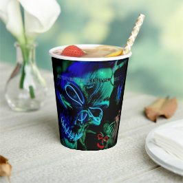 Vasos De Papel Scary Neon Verde azulada Skulls Halloween Fecha