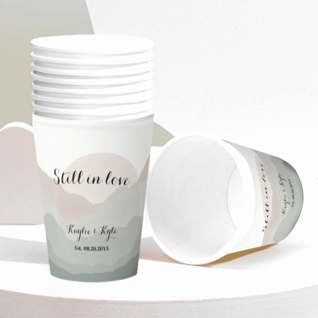 Vasos De Papel Script Boho Watercolor Mountain Anniversary (Subido por el creador)