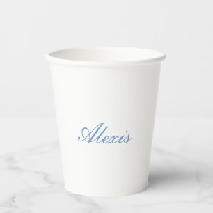 Vasos De Papel Script de caligrafía de nombre sencillo azul blanc
