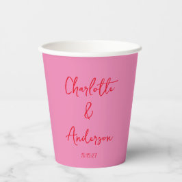 Vasos De Papel Script manuscrito Whimsy Pink Red Custom Wedding