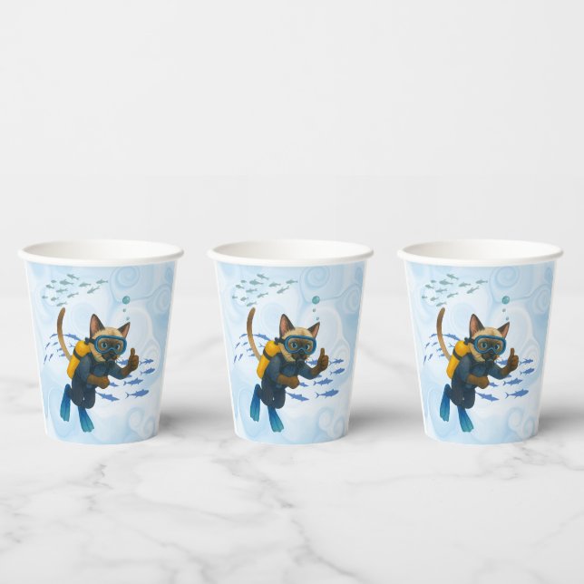 Vasos De Papel Scuba Cat is diving  Underwater  (Multi)