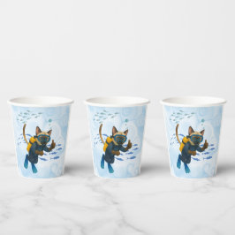 Vasos De Papel Scuba Cat se está sumergiendo bajo el agua