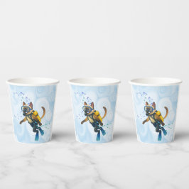 Vasos De Papel Scuba Cat se está sumergiendo bajo el agua