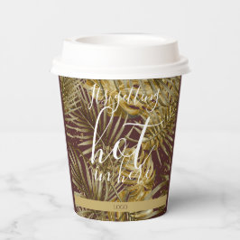 Vasos De Papel Se está calentando aquí dorado marrón frondoso