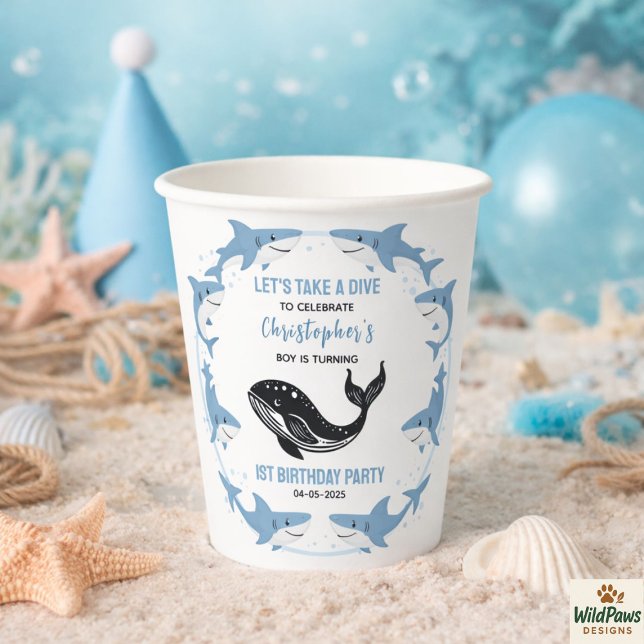 Vasos De Papel Sea Animals Shark 1st Birthday | Under the Sea  (Sea Animals Shark 1st Birthday | Under the Sea Paper Cups
)