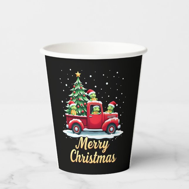 Vasos De Papel Sea Turtles Driving Christmas Tree Truck Turtle Ch (Anverso)