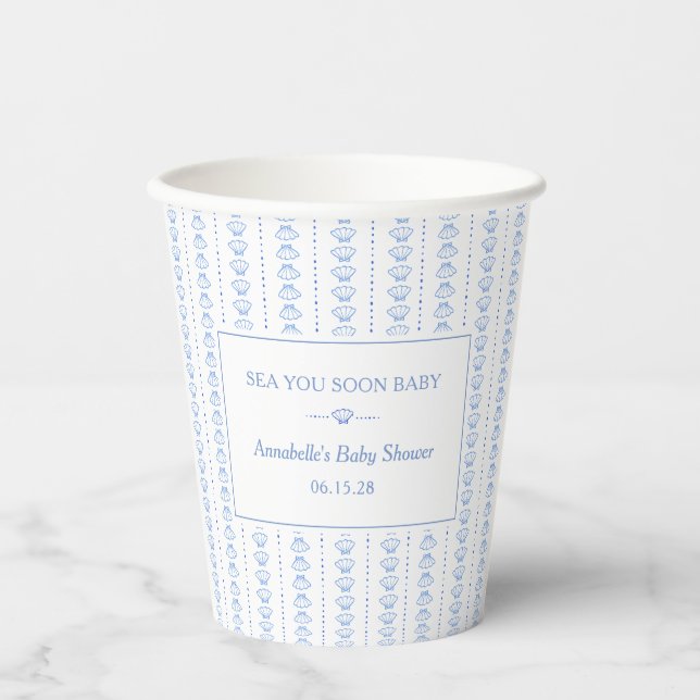 Vasos De Papel Sea You Soon Baby! Blue Coastal Beach Baby Shower (Anverso)