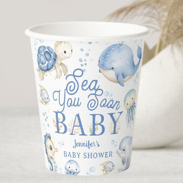 Vasos De Papel Sea You Soon Baby Shower Boy Blue Ocean