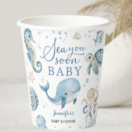 Vasos De Papel Sea You Soon Baby Shower Boy Blue Ocean