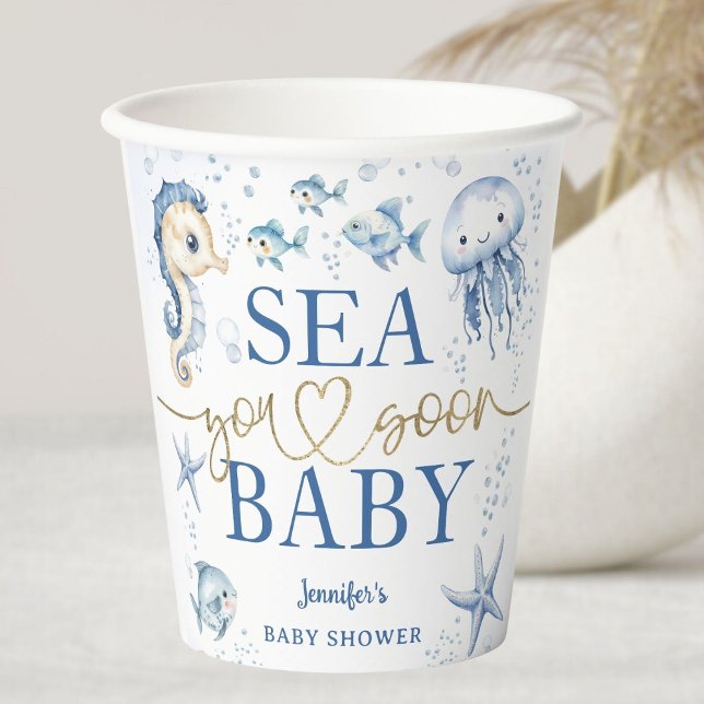 Vasos De Papel Sea You Soon Baby Shower Boy Blue Ocean (Subido por el creador)