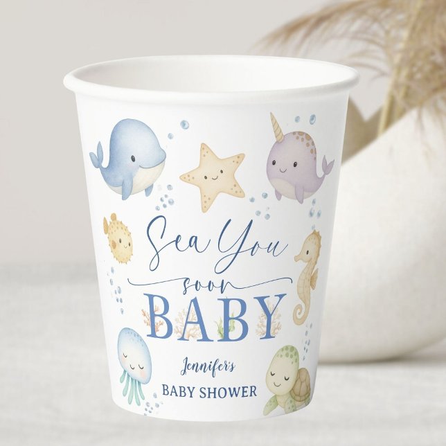 Vasos De Papel Sea You Soon Baby Shower Boy Ocean (Subido por el creador)