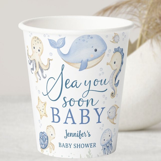 Vasos De Papel Sea You Soon Boy Baby Shower Blue Ocean  (Subido por el creador)