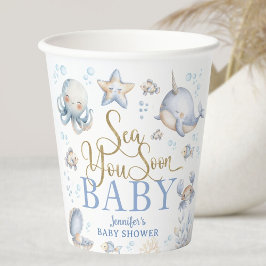 Vasos De Papel Sea You Soon Ocean Baby Shower Boy Blue