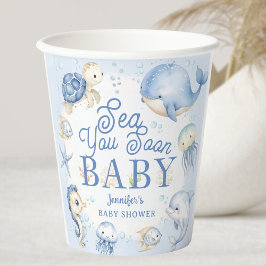 Vasos De Papel Sea You Soon Ocean Baby Shower Boy Blue