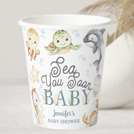 Vasos De Papel Sea You Soon Ocean Baby Shower Gender Neutral