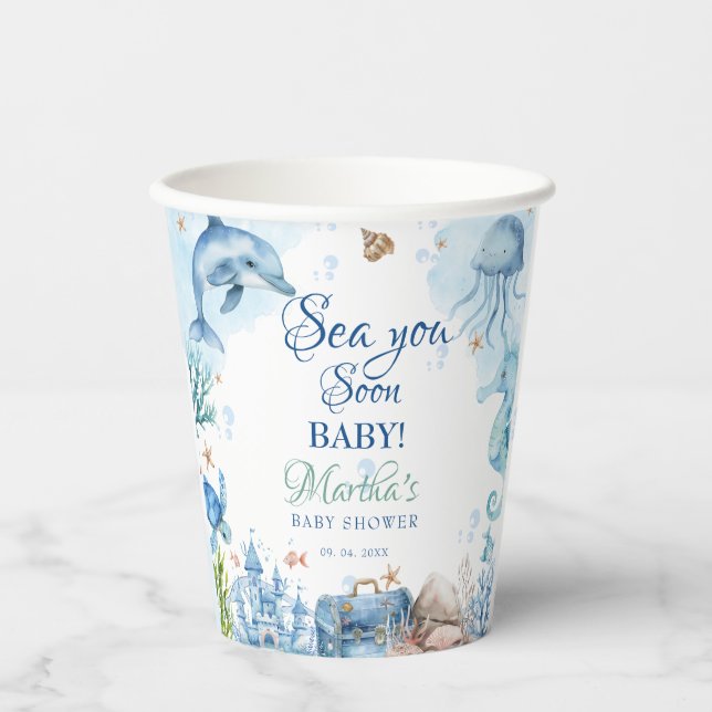 Vasos De Papel Sea You Soon Seashell Baby Shower (Anverso)
