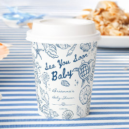 Vasos De Papel Sea you soon seashells beach boy baby shower