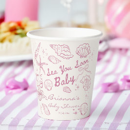 Vasos De Papel Sea you soon seashells beach girls baby shower