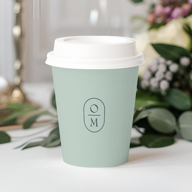 Vasos De Papel Seafoam Green | Minimal Monogram Wedding (Subido por el creador)