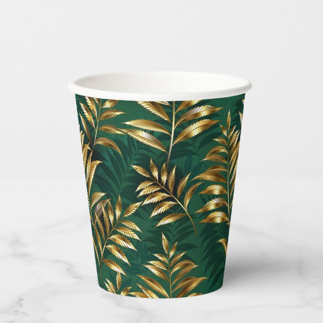 Vasos De Papel Seamless pattern with golden ferns (Anverso)