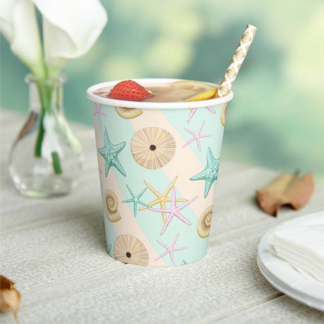 Vasos De Papel Seashells Retro Pastel Sea Life (in situ)