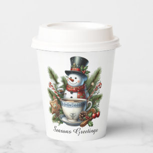 Vasos De Papel Seasons Greetings Snowman personalizable