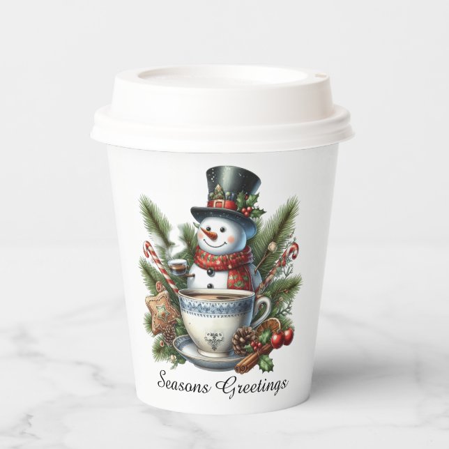 Vasos De Papel Seasons Greetings Snowman personalizable (Anverso)
