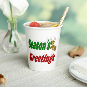 Vasos De Papel Seasons Greetings Tipografía de Navidades de renos